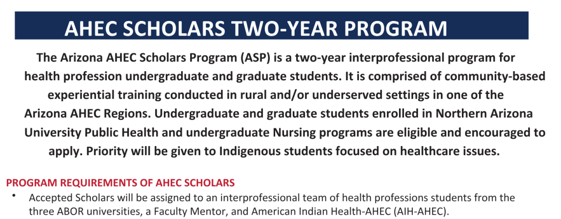 AHEC SCHOLARS APPLICATION INFO